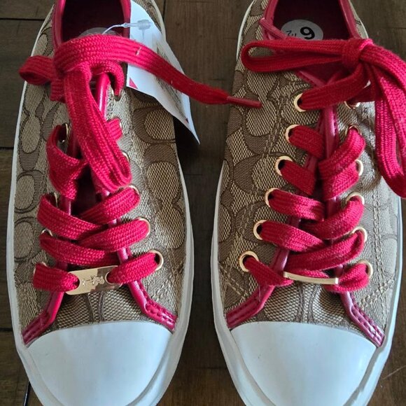 Coach Empire Red & Tan Logo Sneakers Sz 6.5B NWT - Picture 1 of 5